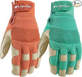 Wells Lamont Women's HydraHyde Leather Hybrid Gloves, Large, Mint Green/Rust, Water-Resistant, Adjustable Wrist, 2-Pair Pack, for Gardening, Reusable, Adult