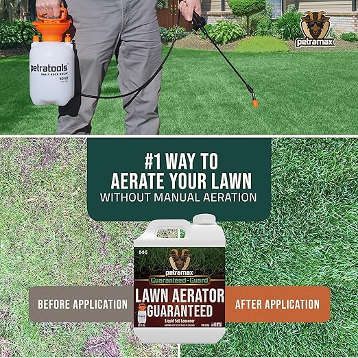 PETRAMAX Liquid Lawn Aerator 0-0-5, Liquid Aeration for Lawn, Grass Aerator & Soil Conditioner - Lawn Aerator Tool, Core Aerator & Lawn Aerator Machine Alternatives - Liquid Lawn Fertilizer - 32 Oz