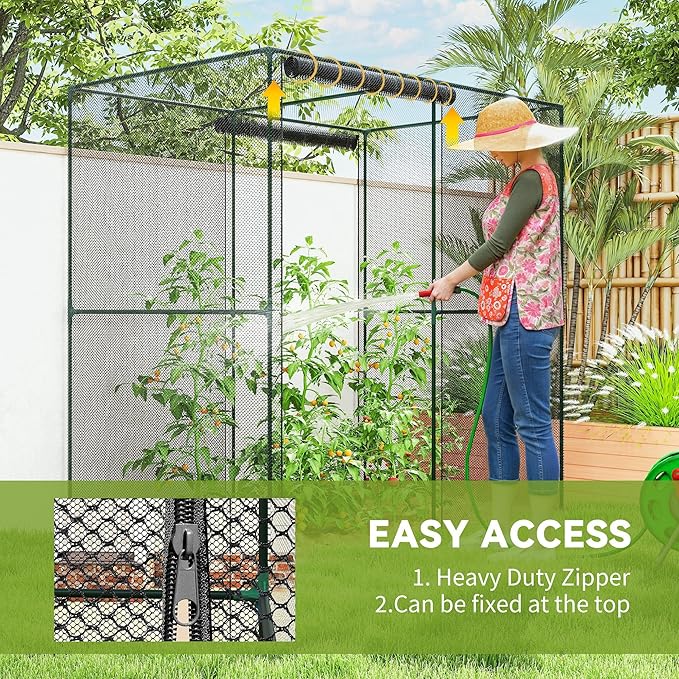 Outsunny 6' x 4' x 6' Crop Cage, Plant Protection Tent with Zippered Doors for Vegetable Garden, Backyard, Black