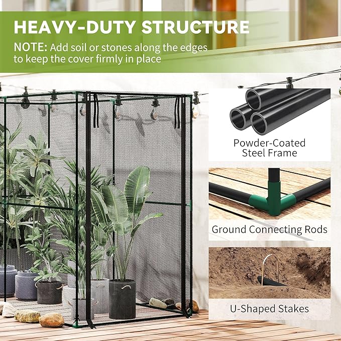 Outsunny Crop Cage, 6.6' x 3.3' x 5.2' Large Plant Protection Tent with Roll-Up Zippered Door, Outdoor Garden Cage for Vegetables, Flowers, Fruits, Raised Beds, Black