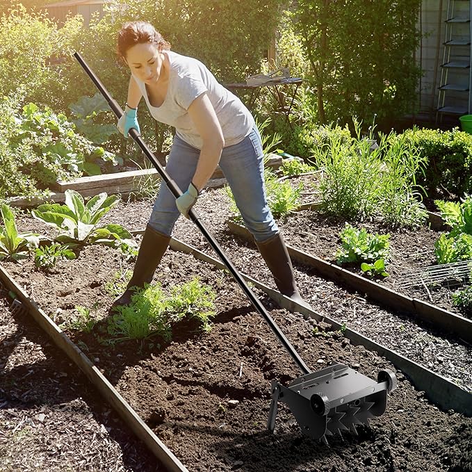 Rotary Cultivator Tool, 2-in-1 Garden Weeder and Crumbler Soil Hand Tiller for Gardening, Hand Garden Tiller with 66.5 Inch Adjustable Foam Handle