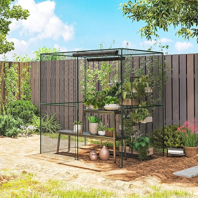 Outsunny 6' x 4' x 6' Crop Cage, Plant Protection Tent with Zippered Doors for Vegetable Garden, Backyard, Black