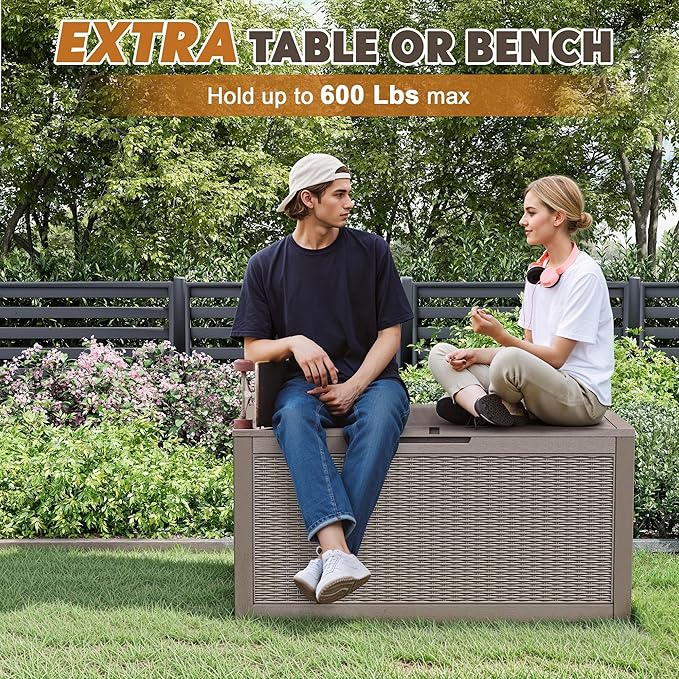 Oudoor Storage Deck Boxes Waterproof, Waterproof and UV Resistant Outdoor Storage Box Lockable Lid for Delivery Box, Indoor, Garden Tools, Pool Supplies, Patio (Grey, 100 Gallon)