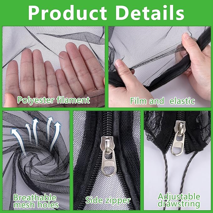 2 Pcs Black Large Fruit Tree Netting with Zipper and Drawstring, 5.3 x 5.3 Ft Breathable Mesh Garden Bird Netting Plant Cover, Insect Bird Barrier Net Mesh for Protect Plants from Squirrel Bugs