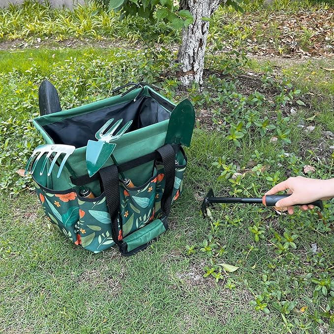 Standable Garden Tool Bag, Oxford Garden Tote Storage Bag, Portable Garden Tool Organizer Bag with Adjustable Shoulder Strap