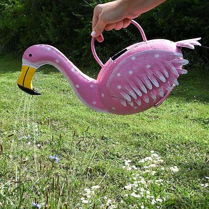 Gift Essentials Decorative Metal Flamingo Watering Can – Pink Novelty Indoor/Outdoor Garden Tool – Hand-Painted Powder-Coated Metal – Unique Gift for Gardeners – Model GEBLUEG575
