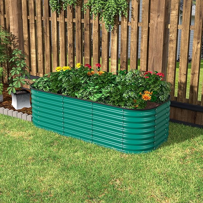 BlueWish 6x3x2FT Metal Raised Garden Bed with 2 Aluminum Support Rods, 24’’H Raised Garden Bed with Bottomless Design, Rubber Edges, 9-in-1 Modular Planter Box for Backyard, Garden, Patio, Green