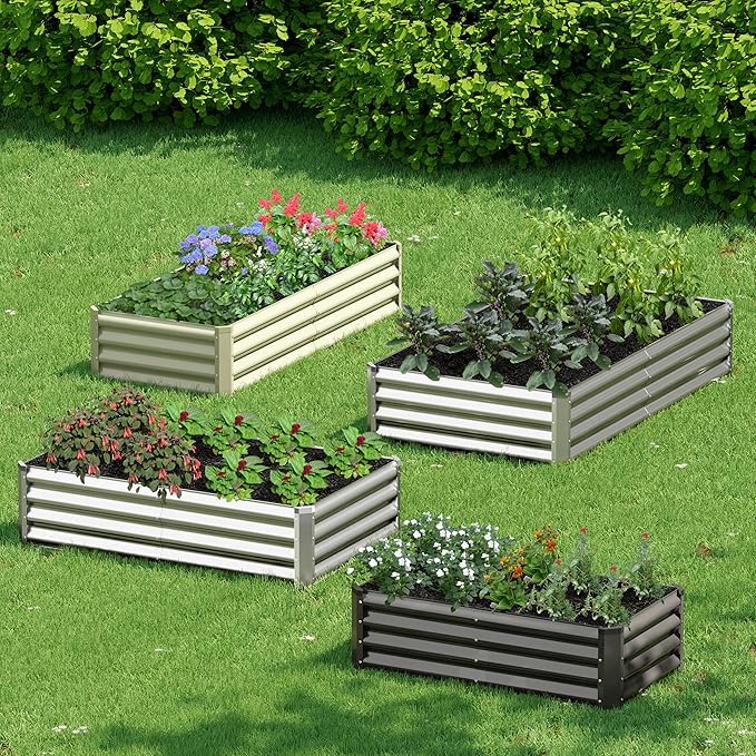 2PCS 4x2x1FT Galvanized Raised Garden Bed Kit, Galvanized Planter Raised Garden Boxes Outdoor, Large Metal Raised Garden Beds for Vegetables-Silver