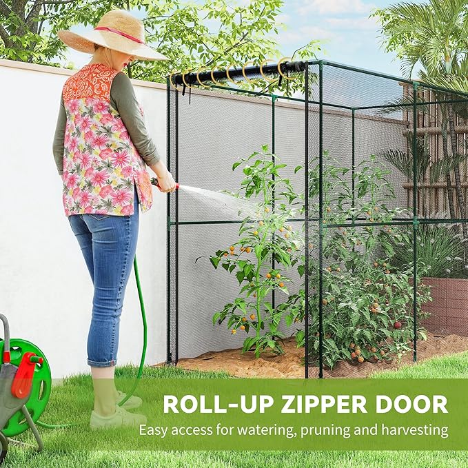 Outsunny Crop Cage, 6.6' x 3.3' x 5.2' Large Plant Protection Tent with Roll-Up Zippered Door, Outdoor Garden Cage for Vegetables, Flowers, Fruits, Raised Beds, Black