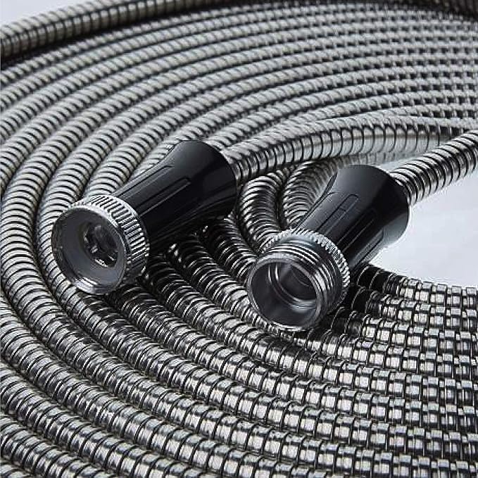 BIONIC STEEL 50 Ft Metal Garden Hose with Sprayer Nozzle,Non Kinking Stainless Steel Heavy Duty Hose 50Ft x 5/8 in. Ultra Flexible NON Expandable for Uninterrupted Water Flow,500 PSI,(Pack of 4)