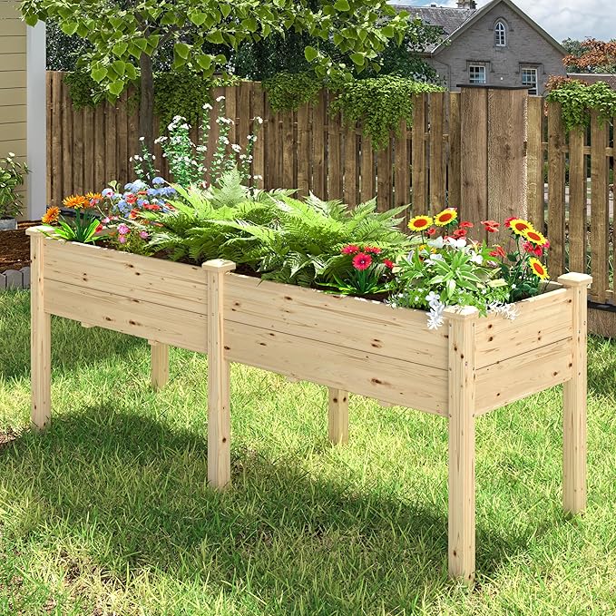 MUPATER 6x1.8ft Raised Garden Bed with Legs, Planter Box with Drainage Holes, Wood Raised Bed Garden for Plants, Vegetables, Flowers, Herbs, 309 lbs Capacity, 6.8 Cubic Feet Big Space, Natural Wood