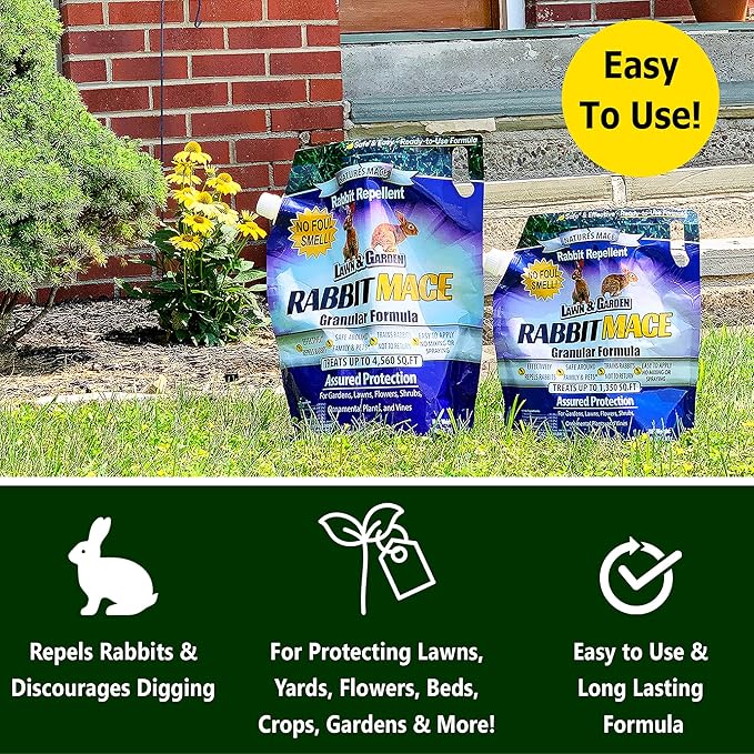 Nature's MACE Rabbit MACE Granules, Rabbit Repellent for Gardens, Lawns, Farms & Landscapes, Treats 19,000 sq ft, Granular Deterrent, 30 Pounds, All-Season Use, Safe for Pets, Children, and Plants