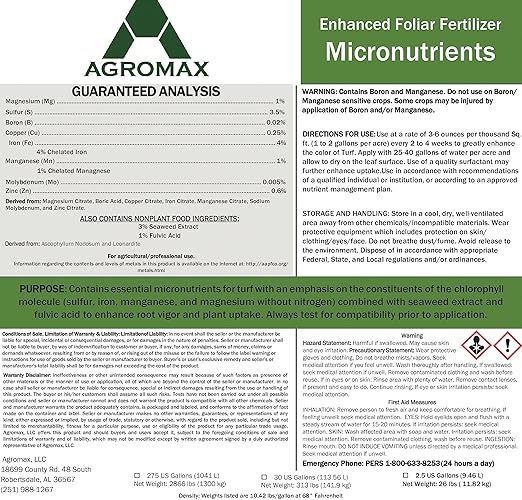Micronutrients (1 Gallon) by AGROMAX - Liquid Fertilizer (Plant Fertilizer, Turf and Lawn Fertilizer, All Purpose with Chelated Iron and Seaweed Extract)