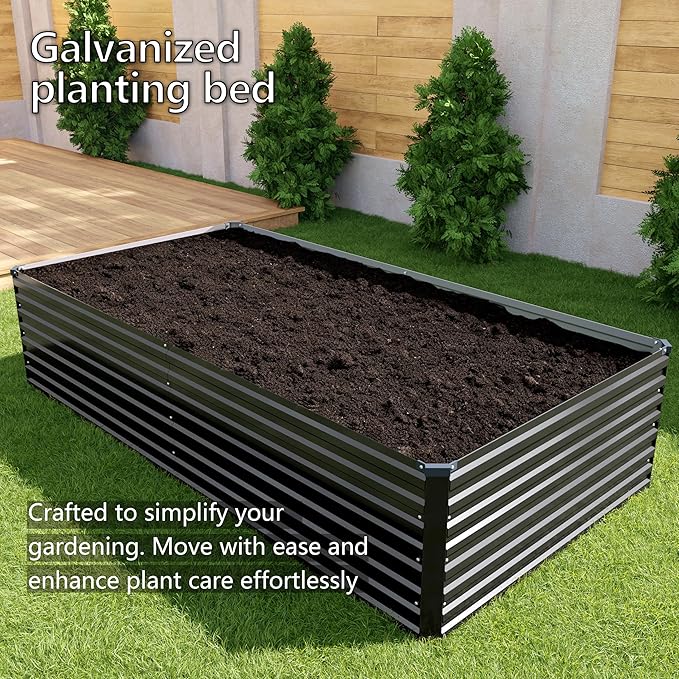 8x2x2FT Galvanized Raised Garden Bed Kit,Vegetable Plant Boxes-Rectangle Metal Flower Box,Large Planter Raised Beds Outdoor Garden for Planting,Fruit,Herb-Black