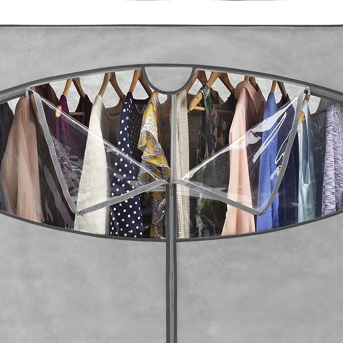 Wardrobe Clothes Storage Organizer Closet with Hanging Rack - Extra Wide - Grey Color - No-Tool Assembly - Extra Strong and Durable - 60" L x 19.5" W x 64"