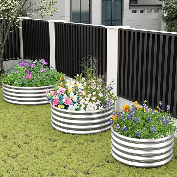 2PCS 3x3x1ft Galvanized Raised Garden Bed Kit-Round Garden Bed Outdoor Planter Box for Vegetables,Flowers,Herbs,Easy Assembly,Silver