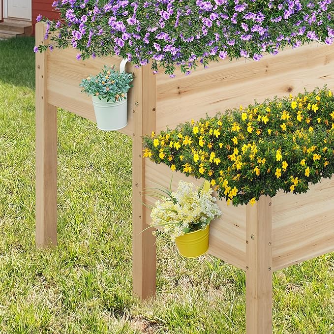 Yaheetech 47x41x30in Wooden Raised Garden Bed Horticulture Outdoor 2 Tiers Elevated Planter Grow Box for Herb with Legs & Drainage Holes