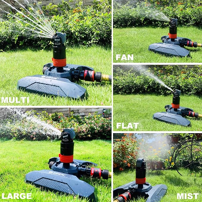 Eden 94124 Multi Pattern Turbo Gear Drive Sprinkler Plus One-Direction Misting System, with Quick Connect Set, 5-360 Degree Coverage
