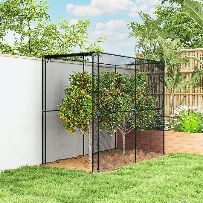 Outsunny Crop Cage, 6.6' x 3.3' x 5.2' Large Plant Protection Tent with Roll-Up Zippered Door, Outdoor Garden Cage for Vegetables, Flowers, Fruits, Raised Beds, Black