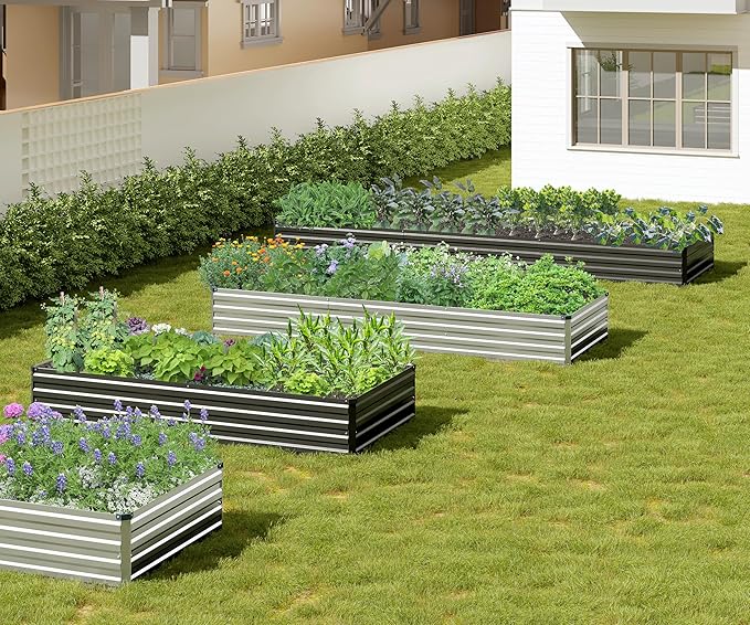 2PCS 8x4x1ft Galvanized Raised Garden Bed Kit, Galvanized Planter Raised Garden Boxes Outdoor, Large Metal Raised Garden Beds for Vegetables,Black