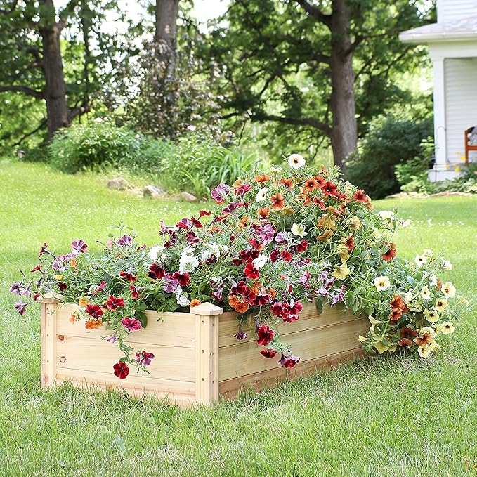 Sunnydaze Rectangular Wood Raised Garden Bed – Outdoor Elevated Planter Box for Flower, Vegetable, and Herb Gardening - 4’ x 2’