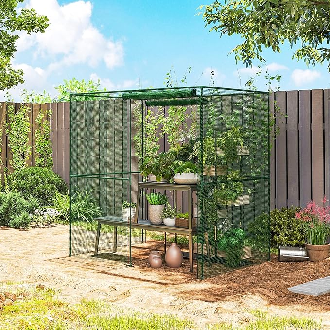 Outsunny 6' x 4' x 6' Crop Cage, Plant Protection Tent with Zippered Doors for Vegetable Garden, Backyard, Green