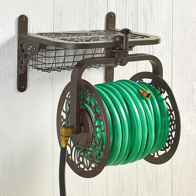 Liberty Garden 714 Decorative Cast Aluminum Navigator Rotating Garden Hose Reel, Holds 125-Feet of 5/8-Inch Hose - Bronze