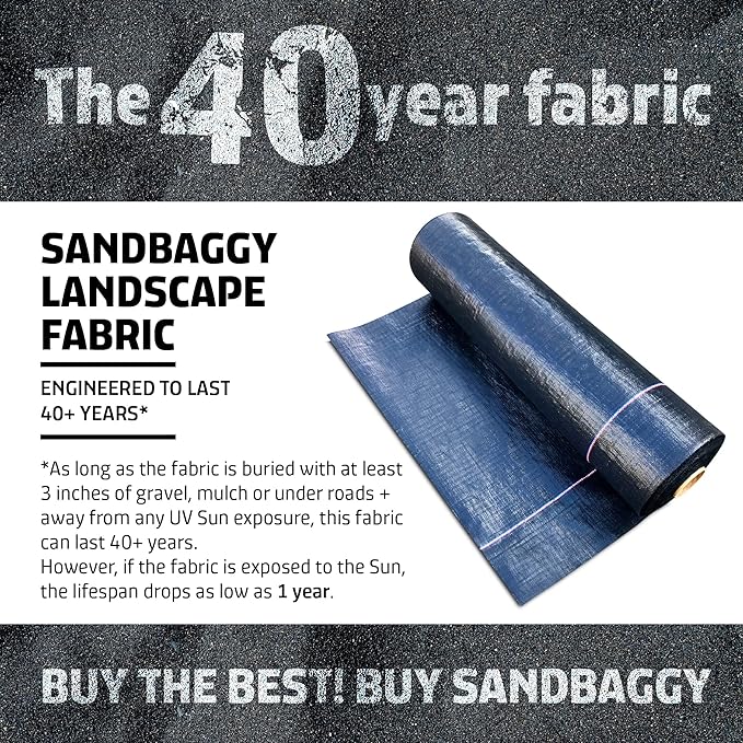 Sandbaggy Landscape Fabric | 40 Year Fabric | Weed Mat, Ground Cover, Garden Tarp | Trusted by Farmers & Contractors Across America (3 ft x 500 ft - 10 Rolls)