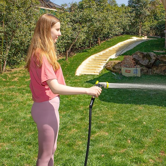 Fevone Garden Hose 12 ft Outdoor, No Kinking, Flexible Water Hose, Heavy Duty Hybrid Polymer, 5/8 Inner Diameter Hose, 3/4 Brass Fittings
