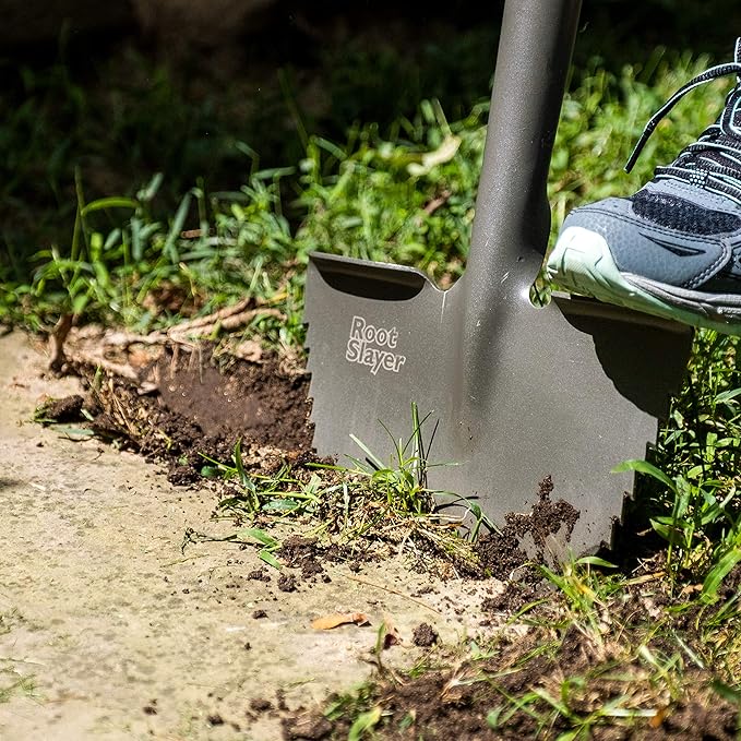 Root Slayer 22611 Serrated Garden Edger for Landscaping, Soil Cutting, and Clean Lawn Borders, Steel Tool, Red