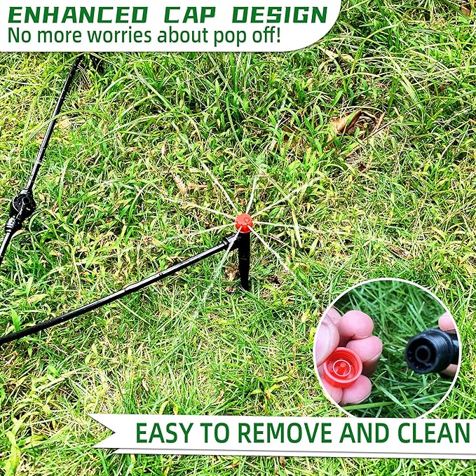 10PCS Push-to-Fit Drip Irrigation Emitters for 1/4 inch Irrigation Tubing, Adjustable 360 Degree Drip Emitter Sprayer with Stake, Irrigation Dripper Sprinklers for Drip Irrigation System