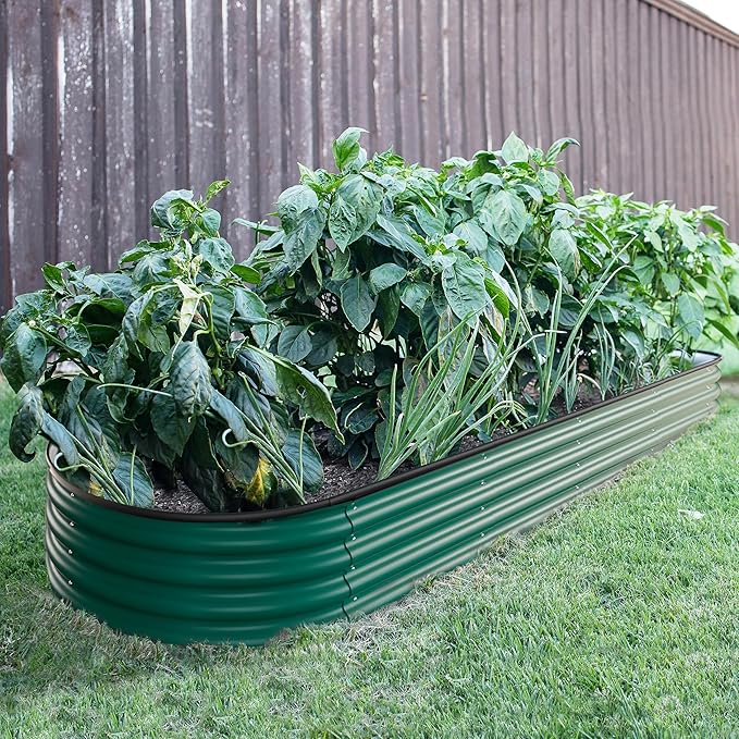 BlueWish 8x2x1FT Raised Garden Bed, 11.1” H Galvanized Raised Garden Bed with Bottomless, Rubber Strip, 9-in-1 Modular, Raised Planter Box Outdoor for Vegetable, Flower, Green