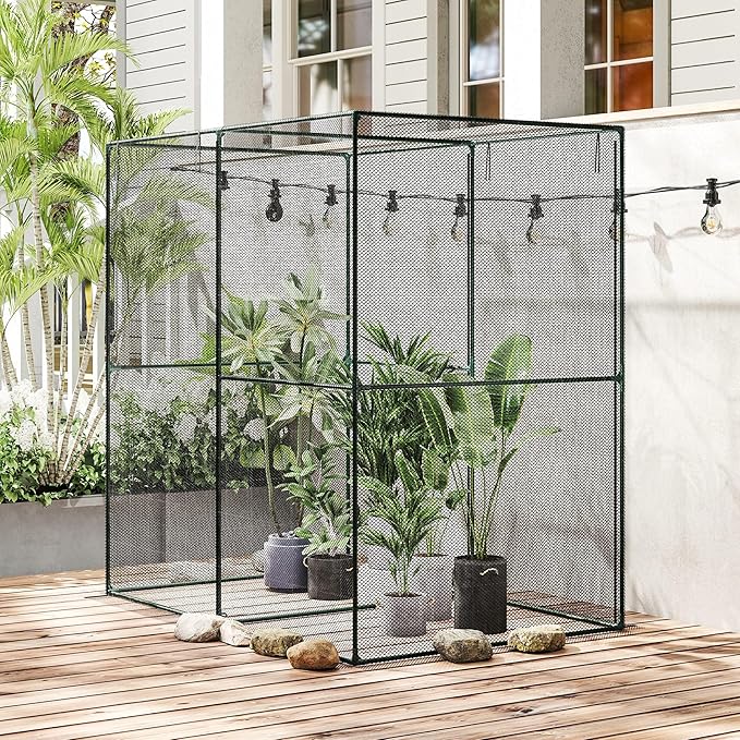 Outsunny 6' x 4' x 6' Crop Cage, Plant Protection Tent with Zippered Doors for Vegetable Garden, Backyard, Black