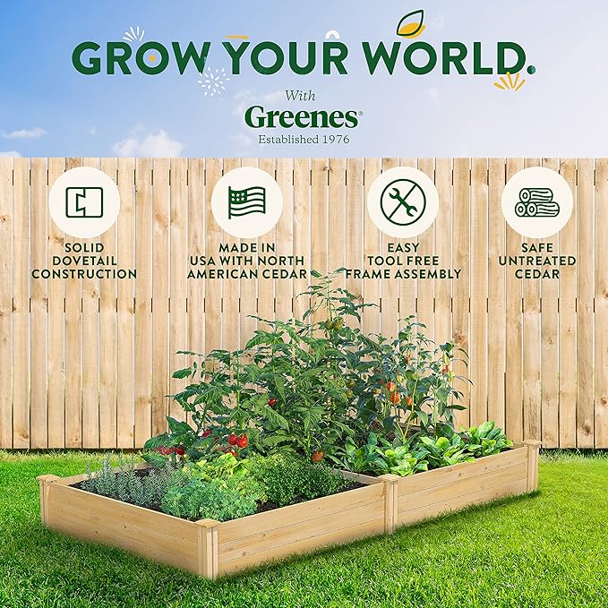 Greenes Fence Classic Cedar Raised Garden Bed, 4' x 8' x 10.5" (1/2" Thick) - Made in USA with North American Cedar