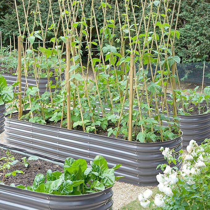 VEIKOU 8x2x1.4ft Raised Garden Bed, Galvanized Raised Garden Bed, Modular Raised Planter Box Outdoor for Vegetables, 9 in 1 Metal Garden Bed, Grey