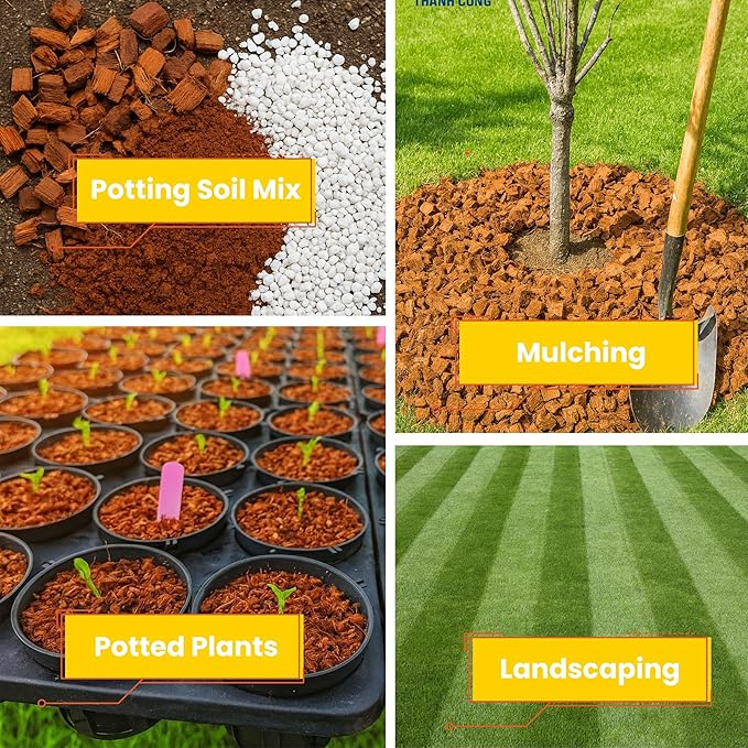 Gro-Med Coco Chips for Plants (500g Bricks, 6-Pack) - Organic Coconut Husk Chips for Potting, Garden & Seed Starter Soil - Coconut Mulch for Garden & Plants